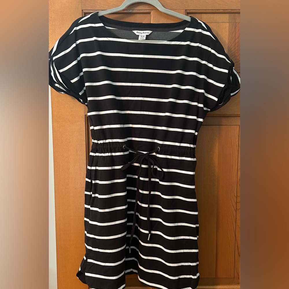 Tommy Bahama Black and White Striped Drawstring Waist Dress